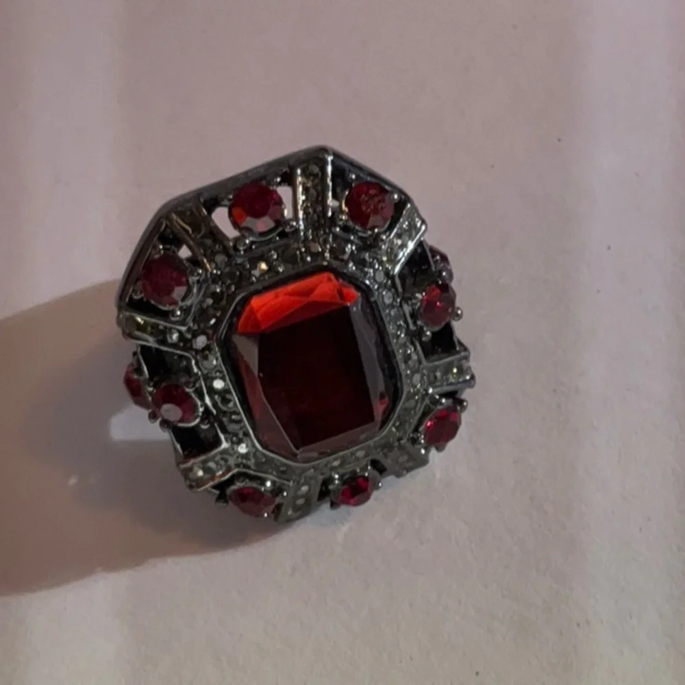 Neiman Marcus Silver Ring with Red Gemstones